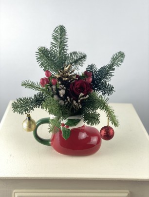 Xmas Stocking Seramik Kupada Mini Yeni  Yıl Aranjmanı